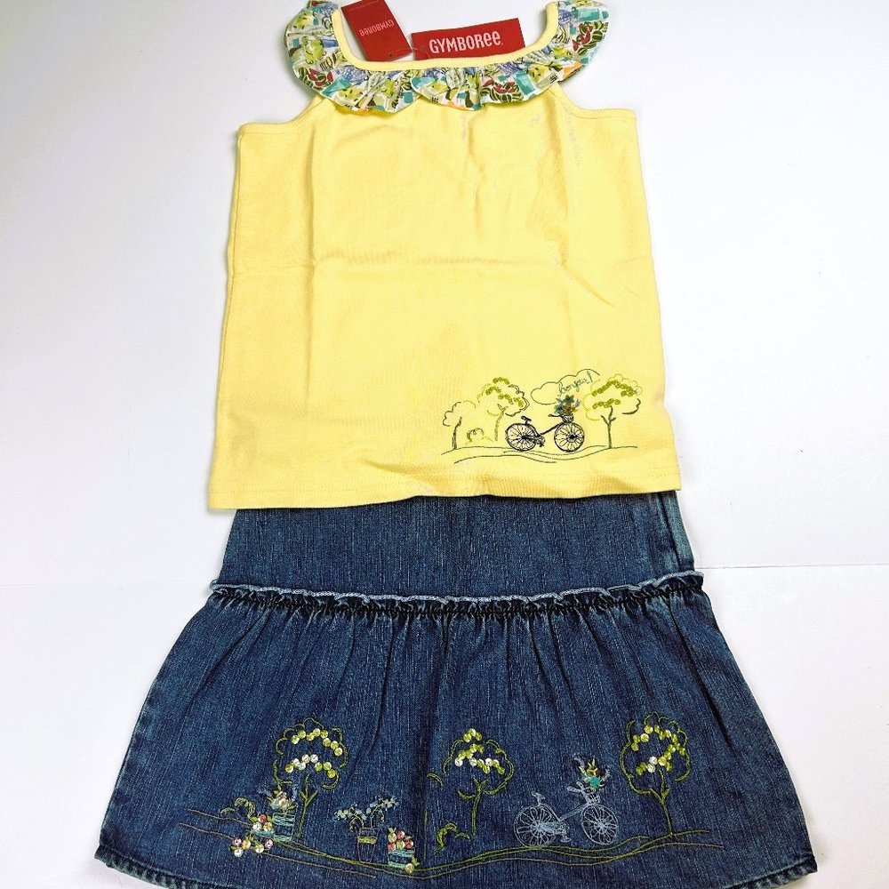 NWT Gymboree Girl Flounced Denim Skirt & Ruffle Neck Tank Size 6